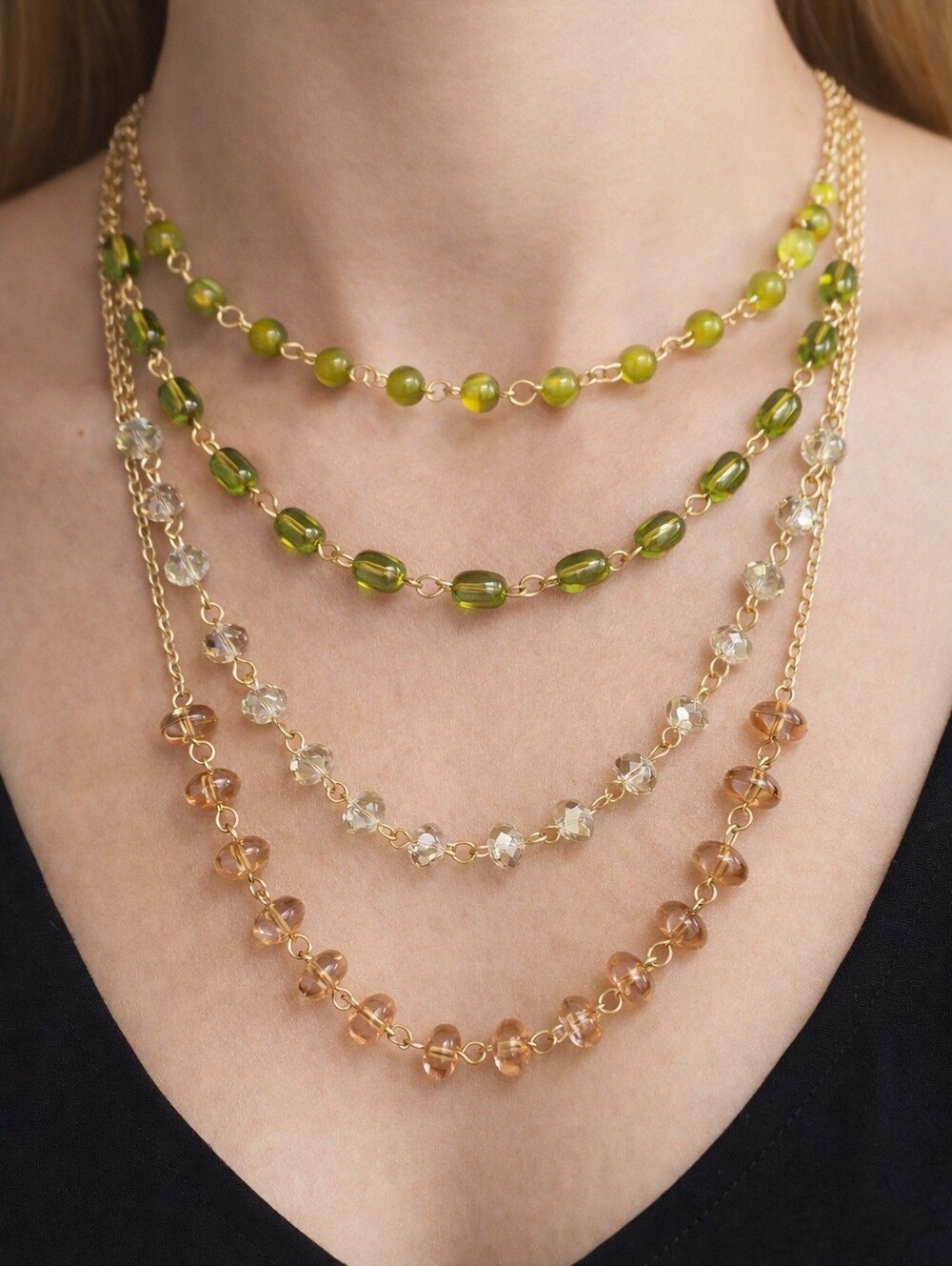 Gold Stylish Layered Colorful Beaded Necklace - Women's Fashion Jewelry